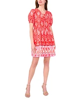 Msk Women's Printed Tie-Neck Short-Sleeve Dress