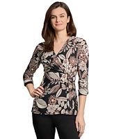 Jones New York Women's Printed D-Ring 3/4-Sleeve Top