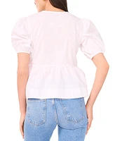 1.State Women's Cotton Puff Sleeve Peplum Top