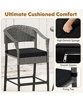 3-Piece Patio Rattan Bar Set Wicker Bar Height Armchairs & Round Table