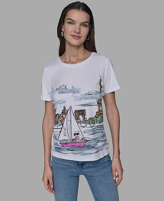 Karl Lagerfeld Paris Petite Sailing Choupette Crewneck Tee