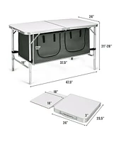 Gymax Folding Camping Table Aluminum Height Adjustable w/ Storage Organizer