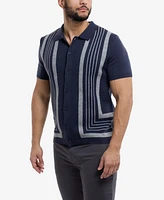 Spring + Mercer Men's Stripe Short Sleeve Sweater Polo Shirt