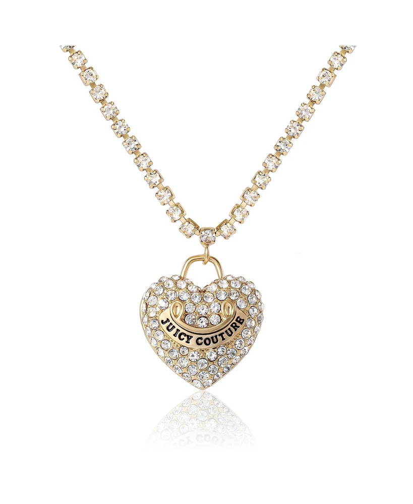 Juicy Couture Pave Heart Cyrstal Chain Pendant Necklace