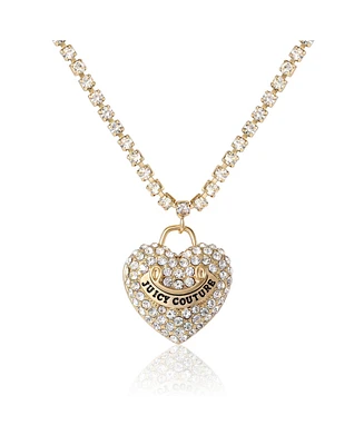 Juicy Couture Pave Heart Cyrstal Chain Pendant Necklace