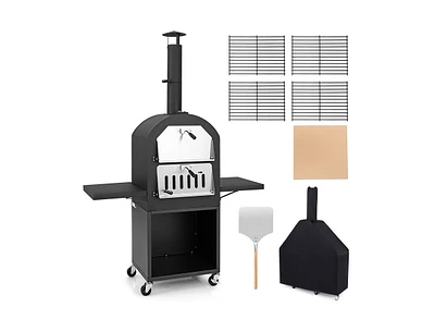 Outdoor Pizza Oven with Protective Cover and Grill Racks and Built-in Thermometer