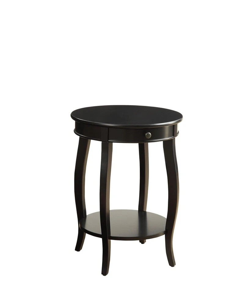 Functional Solid Wood Round End Table with Drawer and Shelf for Storage