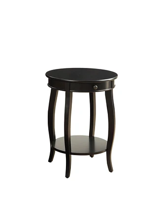 Functional Solid Wood Round End Table with Drawer and Shelf for Storage