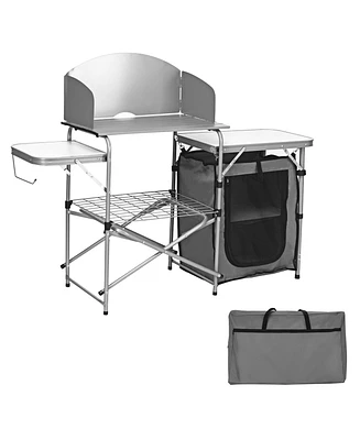 Gymax Folding Outdoor Camping Table Portable Bbq Grill Table w/ Storage Bag