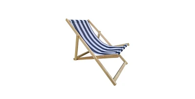 Populus Wood Sling Chair Blue Stripe Broad Blue Stripe Folding Chaise Lounge Chair