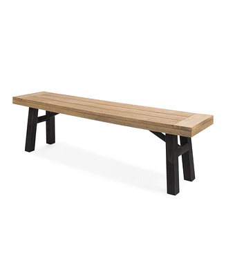Gray Acacia Wood Outdoor Bench Weather Resistant Hardwood