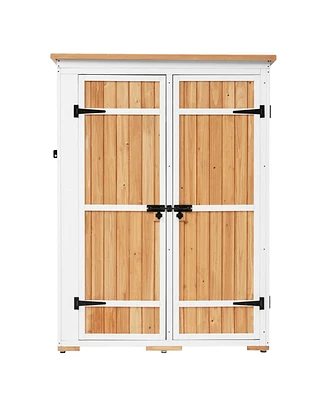 Outdoor 5.5ft Hx4.1ft L Wood Storage Shed, Garden Tool Cabinet with Waterproof Asphalt Roof, Four Lockable Doors, Multiple-tier Shelves
