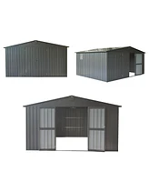 11 ft. W x 9 ft. D Dark Gray Metal Storage Shed with Windows, Utility Tool Storage Room with Lockable Door