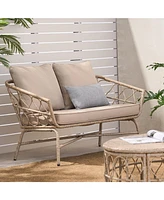 Outdoor Loveseat, 2 Seater Patio Sofa with Wicker Weave and Durable Cushions, Durable Rattan Finish