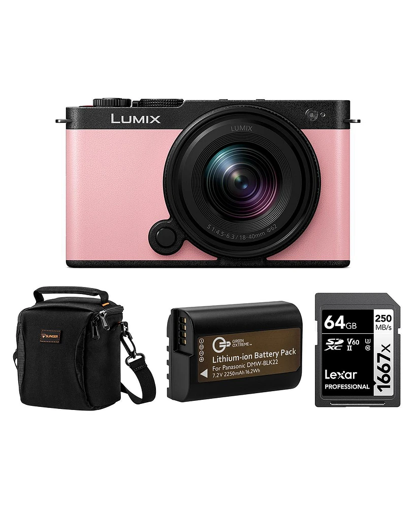 Panasonic Lumix S9 Mirrorless Camera with Lumix S 18-40mm f/4.5-6.3 Lens, Pink, Bundle with Professional 1667x 64GB Uhs-ii Sdxc Memory Card, Alpine 12