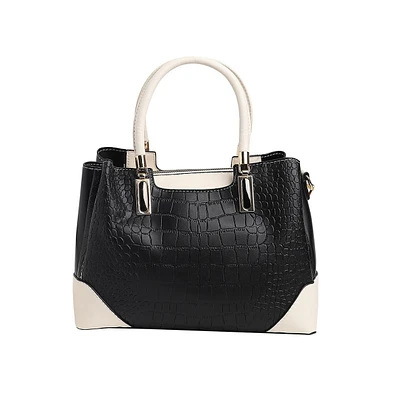 Women's Black Colourblocked Leather Handbag