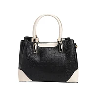 Women's Black Colourblocked Leather Handbag