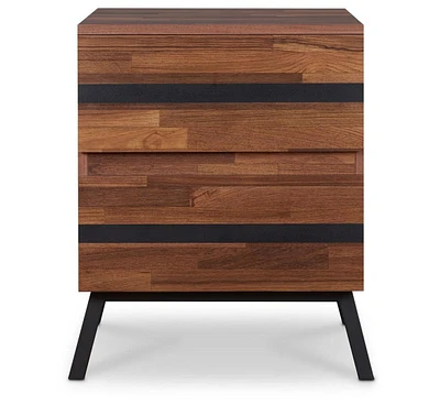 Industrial Wood and Iron End Table with Two Drawers