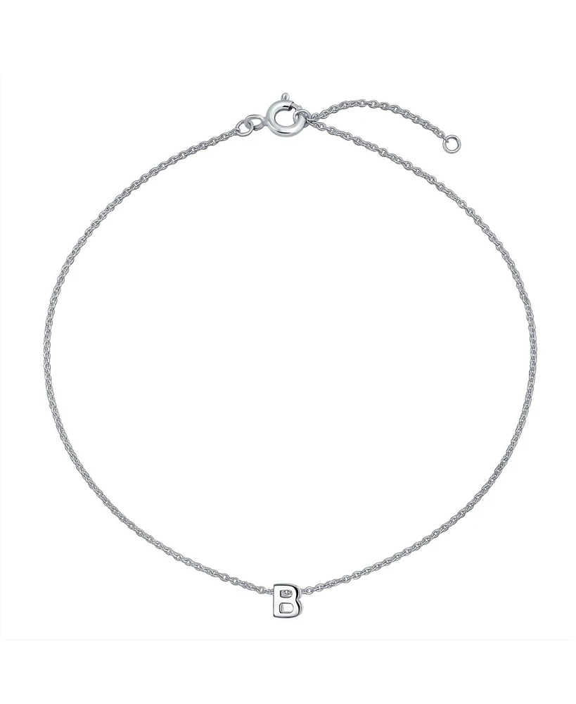 Bling Jewelry Tiny Block Letter Alphabet Initial A-z Dainty Anklet Ankle Bracelet .925 Sterling Silver 9 Inch