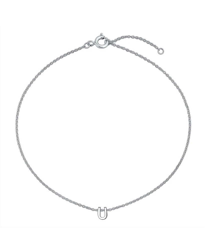 Bling Jewelry Tiny Block Letter Alphabet Initial A-z Dainty Anklet Ankle Bracelet .925 Sterling Silver 9 Inch
