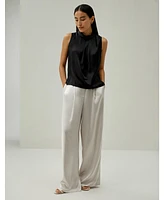 Lilysilk Women's Asymmetrical Sleeveless Cowl Neck Top
