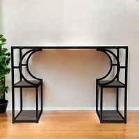 Modern Farmhouse Writing Desk – Solid Wood Top & Iron Frame with Storage