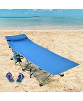 Folding Camping Cot with Side Storage Pocket Detachable Headrest