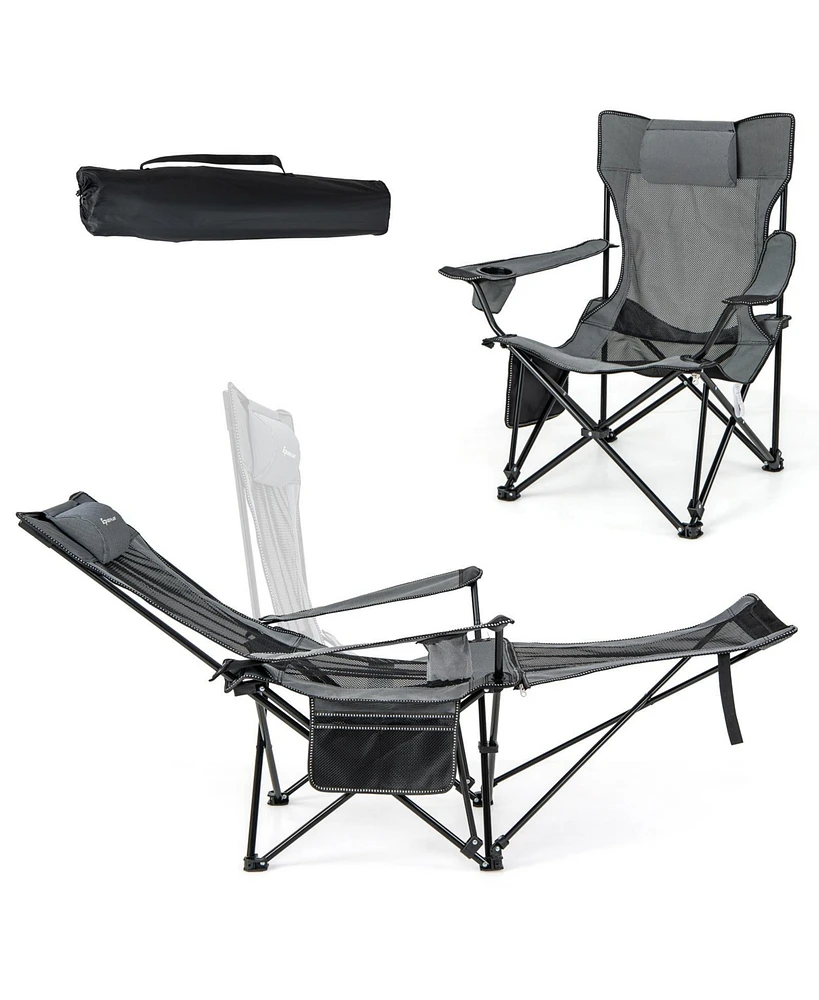 Camping Lounge Chair with Detachable Footrest Adjustable Backrest