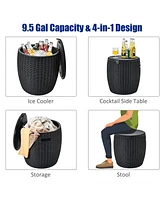 9.5 Gallon 4-in-1 Patio Rattan Cool Bar Cocktail Table Side