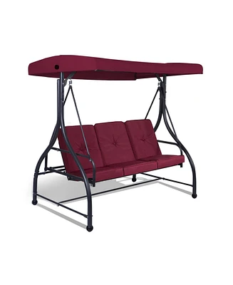 3 Seats Outdoor Swing Hammock with Adjustable Tilt Canopy