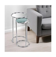 Glam Round End Table with Aluminum Frame and Mirrored Surface