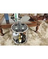 Contemporary Round Mirrored End Table with Glass Top and Shelf