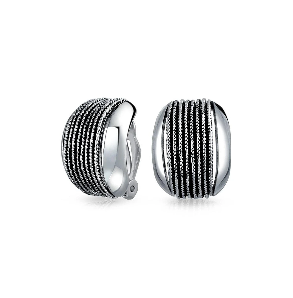 Bling Jewelry Twisted Cable Chain Clip-On Earrings for Non-Pierced Ears Oxidized Silver Brass