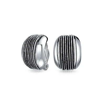 Bling Jewelry Twisted Cable Chain Clip-On Earrings for Non-Pierced Ears Oxidized Silver Brass
