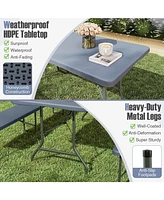 8 ft Portable Folding Table 350 Lbs Fold-in-Half Table with Hdpe Tabletop