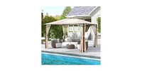 12 x 10 Feet Outdoor Patio Gazebo with Netting and 2-Tier Canopy Roof