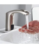 Automatic Sensor Touchless Bathroom Sink Faucet With Deck Plate & Pop Up Drain Polished Chrome