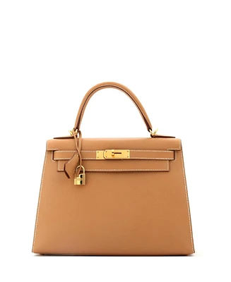 Pre-Owned Hermes Kelly 28 Handbag Brown Courchevel with Gold Hardware