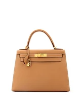 Pre-Owned Hermes Kelly 28 Handbag Brown Courchevel with Gold Hardware