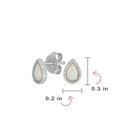 Bling Jewelry Tiny Petite Mini Teardrop Bezel Milgrain Created White Opal Stud Earrings .925 Sterling Silver