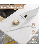 Tribesigns Gold Dining Dinner Table: 55 Inches Modern White Dining Room Table with Golden Legs, Faux Marble Small Kitchen Table for 6, Rectangular Din