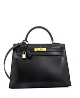 Pre-Owned Hermes Kelly 32 Handbag Black Box Calf with Gold Hardware