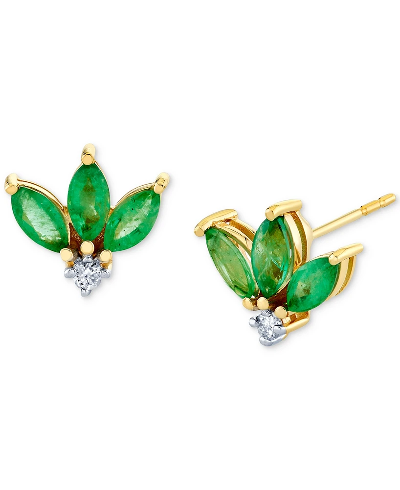 Emerald (1 ct. t.w.) & Diamond Accent Marquise Leaf Inspired Stud Earrings in 10k Gold