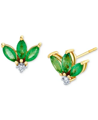 Emerald (1 ct. t.w.) & Diamond Accent Marquise Leaf Inspired Stud Earrings in 10k Gold