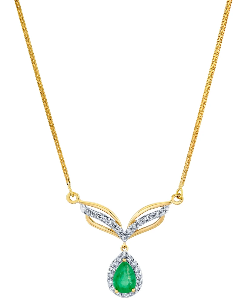 Emerald (3/4 ct. t.w.) & Diamond (1/3 ct. t.w.) Teardrop Halo Fancy 16" Statement Necklace in 14k Gold