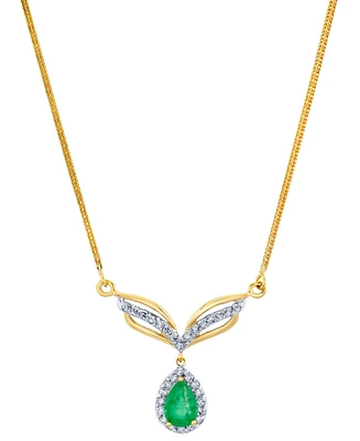 Emerald (3/4 ct. t.w.) & Diamond (1/3 ct. t.w.) Teardrop Halo Fancy 16" Statement Necklace in 14k Gold