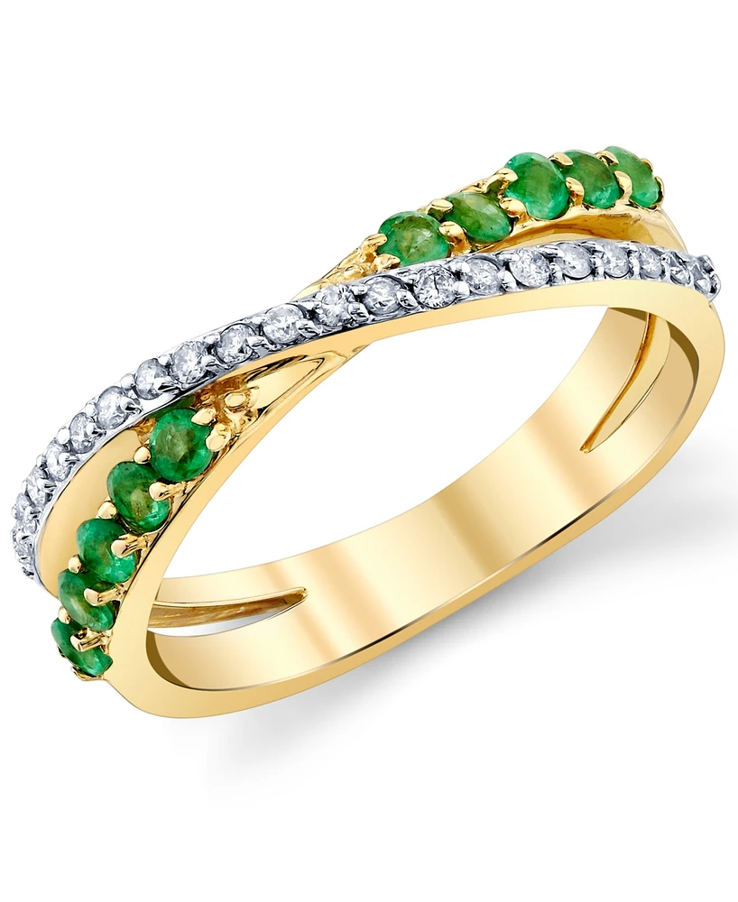 Emerald (3/8 ct. t.w.) & Diamond (1/6 ct. t.w.) Crossover Ring in 10k Gold