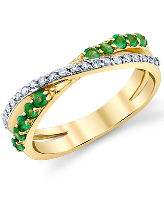 Emerald (3/8 ct. t.w.) & Diamond (1/6 ct. t.w.) Crossover Ring in 10k Gold