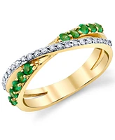 Emerald (3/8 ct. t.w.) & Diamond (1/6 ct. t.w.) Crossover Ring in 10k Gold