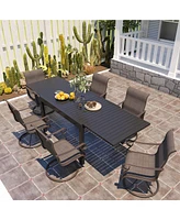 7-Piece Outdoor Dining Set with Aluminum Extendable Table 53"- 106" and Textilene Swivel Chairs